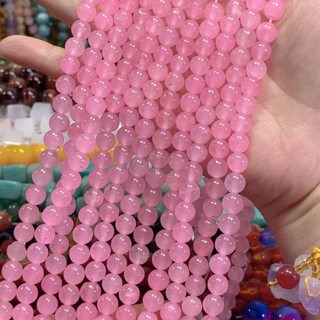 未镶嵌玛瑙/玉髓珠宝半成品粉玉髓卡8mm到手三条