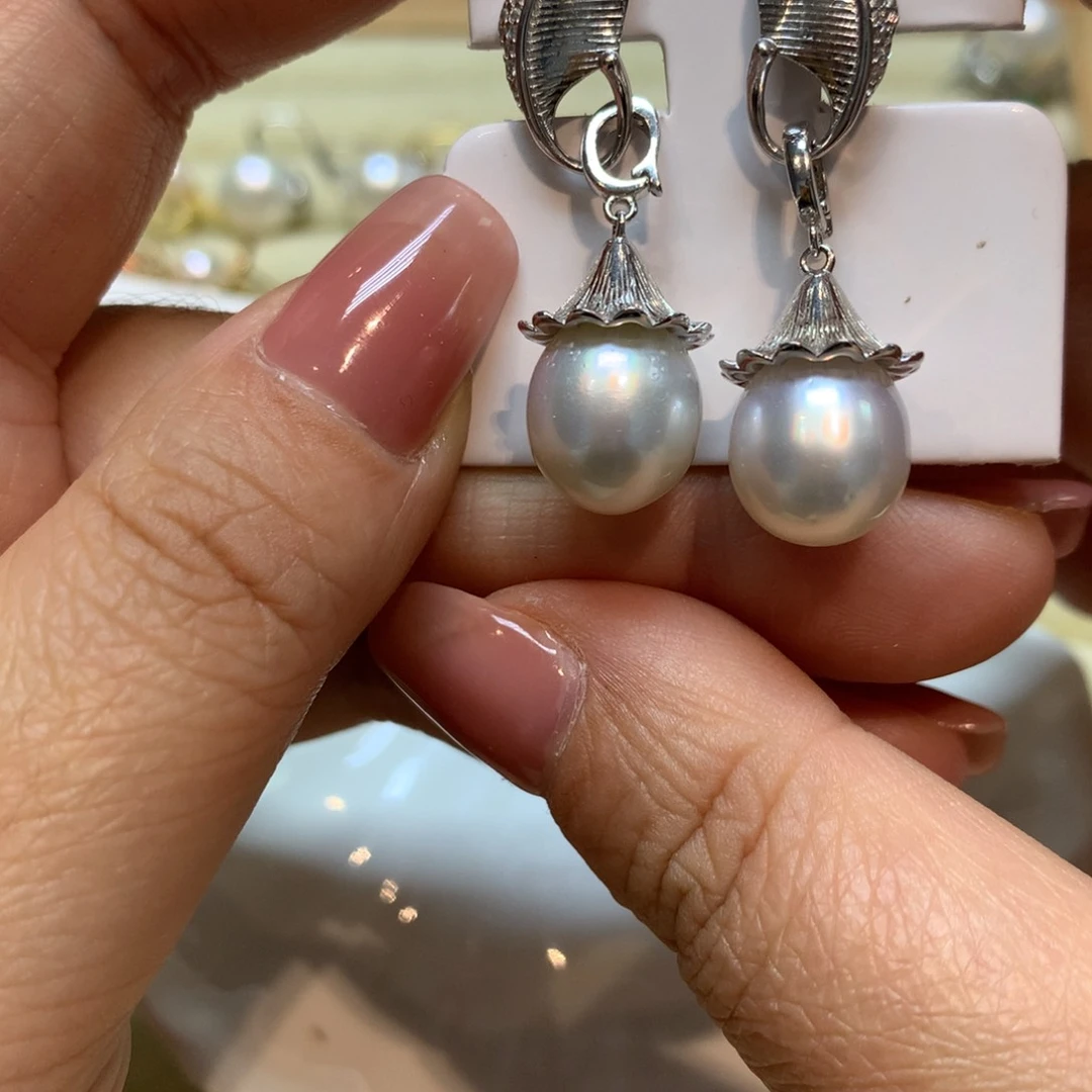 海水珍珠耳饰银S925镶嵌