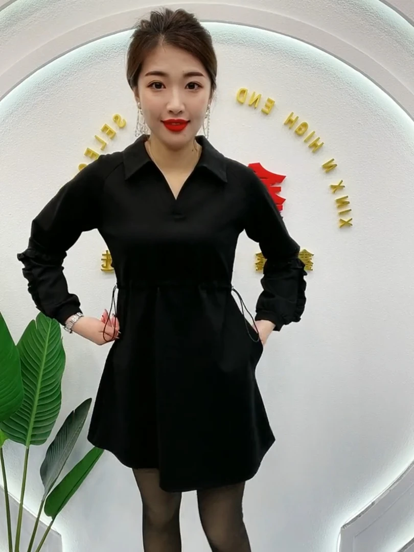 2025春季新款纯色赫本风衬衫裙洋气百搭显瘦时尚设计感简约裙子