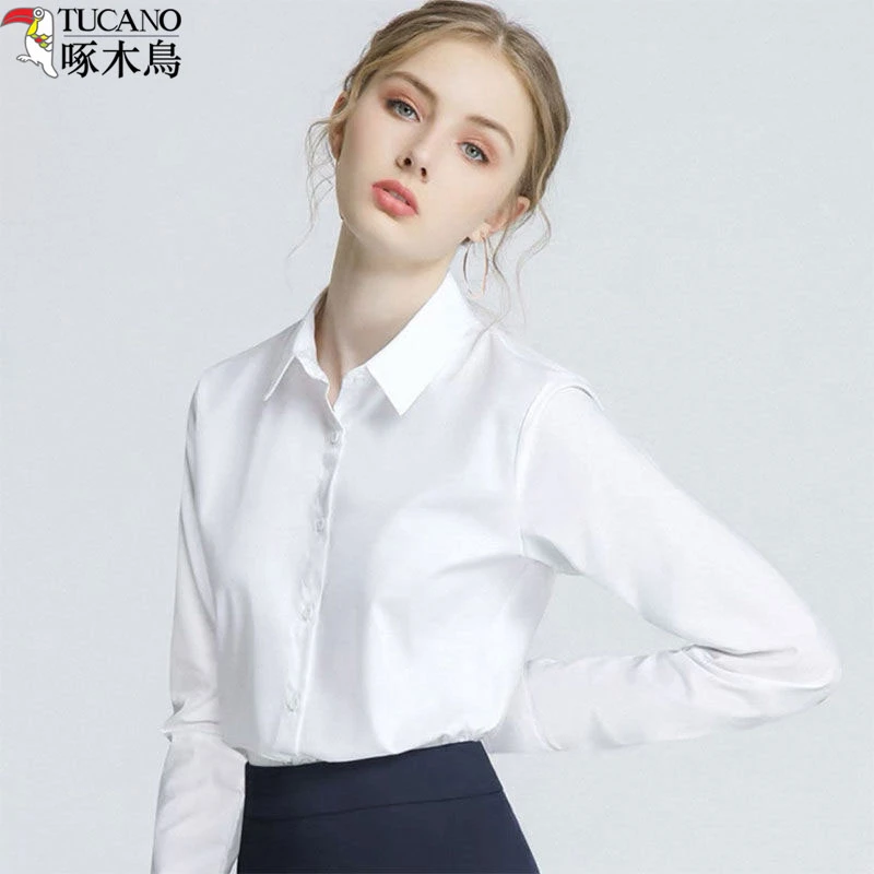 TUCANO/啄木鳥高棉白色衬衫秋冬季长袖职业装工装女通勤面试上衣