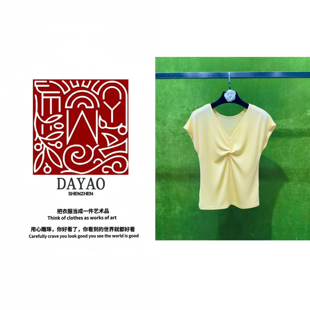 「DAYAO」夏季新款时尚设计感扭结百搭修身显瘦V领短袖T恤 WYS25596