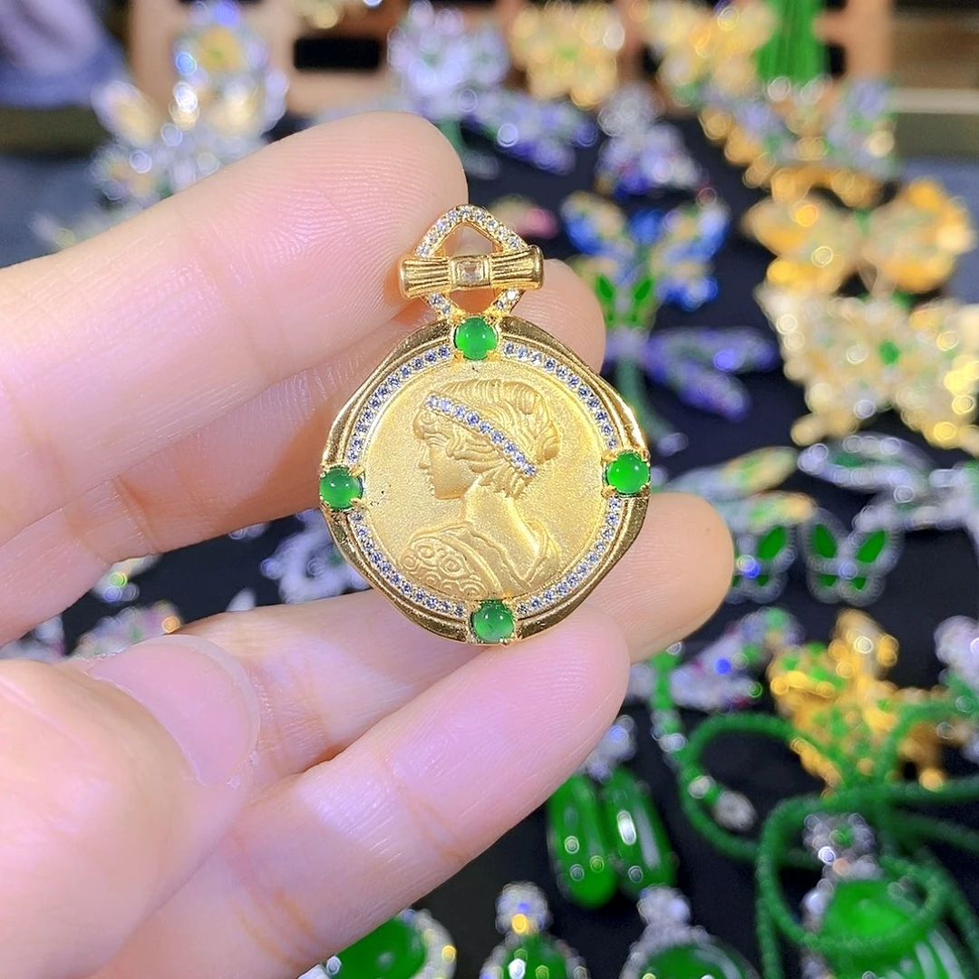 吊坠(不含链)银S925镶嵌翡翠