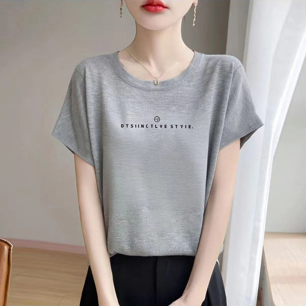 雪花棉圆领上衣短袖T恤女宽松显瘦新款2025夏季女装洋气休闲体恤