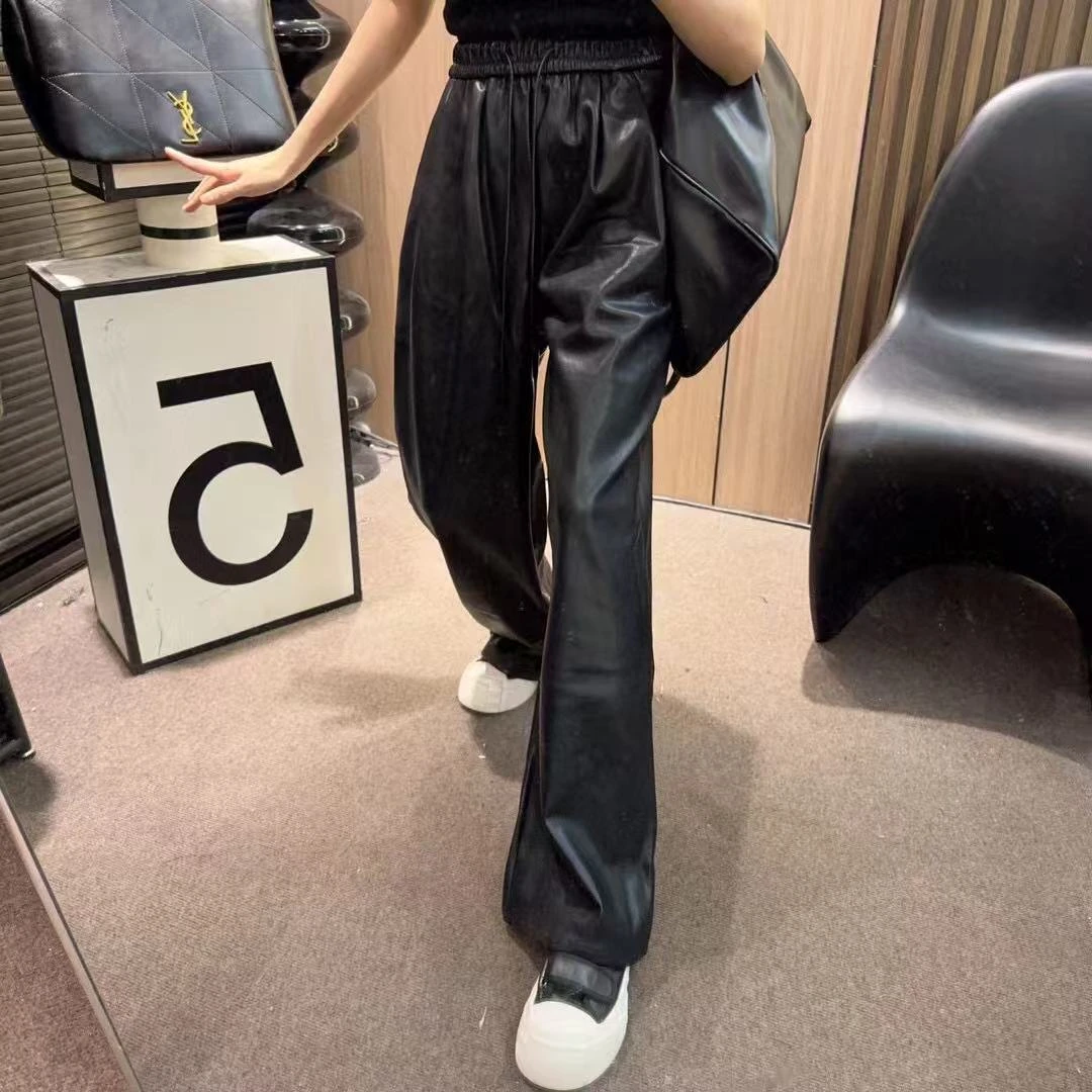 【QOY】简版百搭加薄磨毛皮裤阔腿裤