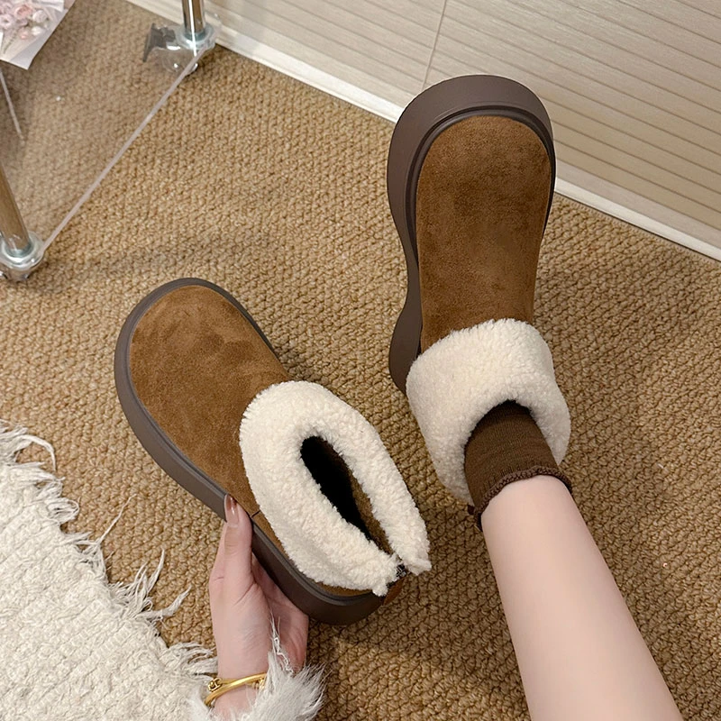 厚底增高雪地靴女款2025新款冬季小个子加绒勃肯鞋短靴棉鞋马丁靴