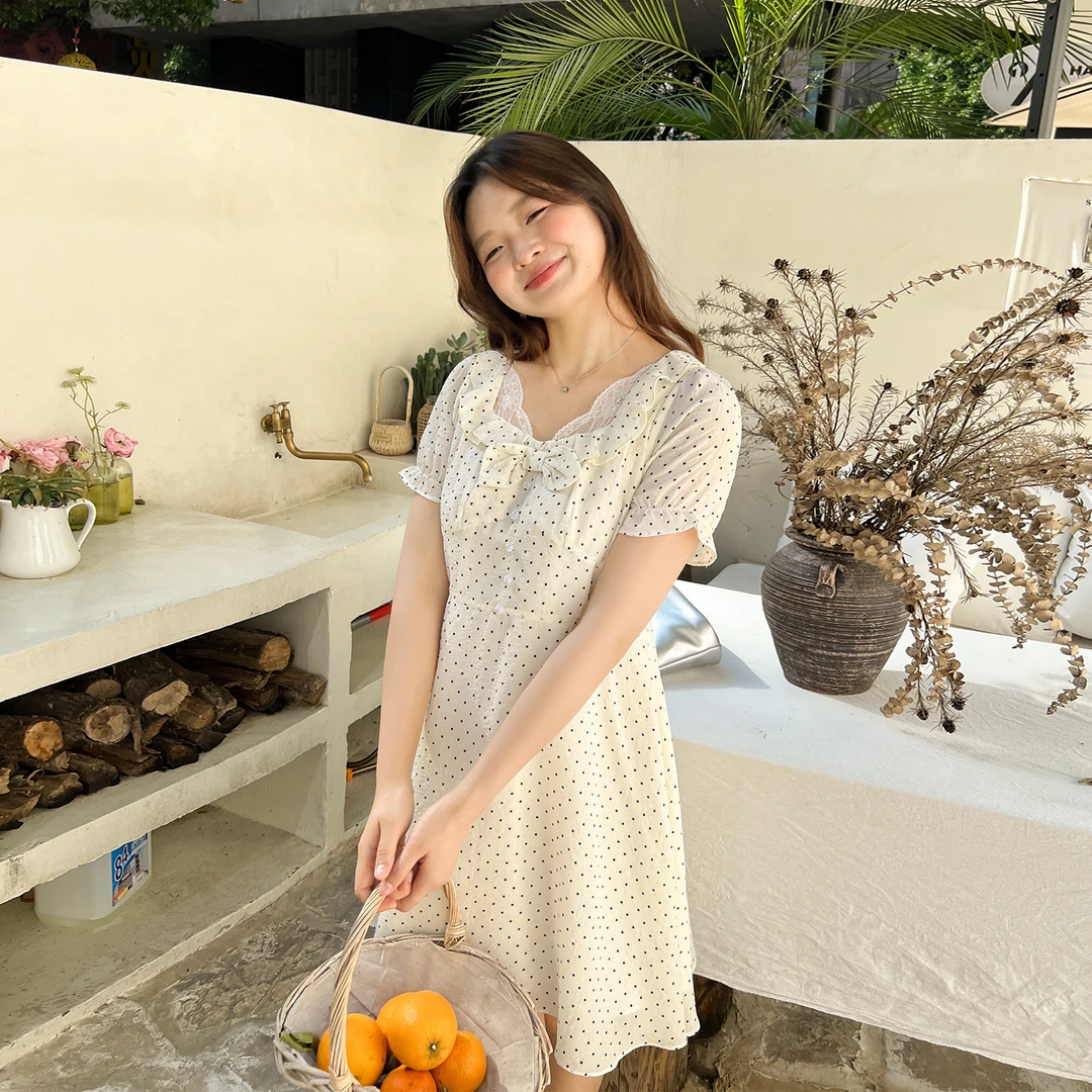 【夏季新品】大码百分百时尚显瘦百搭甜美雪纺波点连衣裙1014