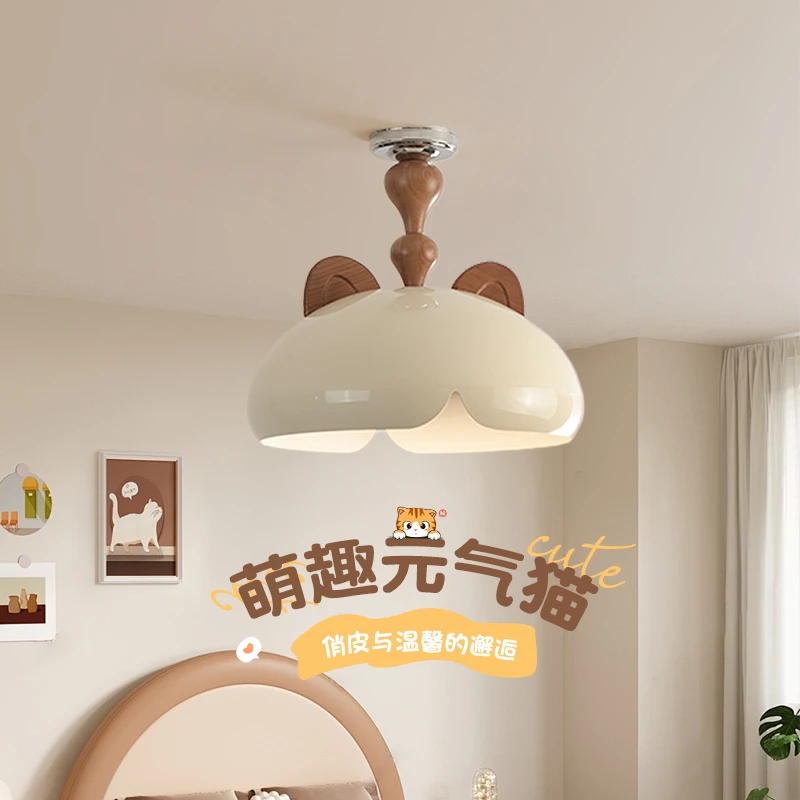 CASAGD现代奶油风主卧吸顶灯创意中古儿童房卡通猫咪护眼吊灯