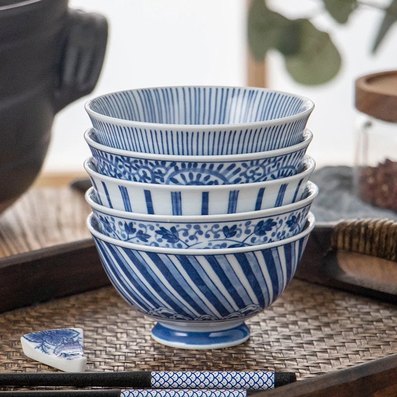 美浓烧日本进口陶瓷家用米饭碗套装日式釉下彩网红好看高脚饭碗