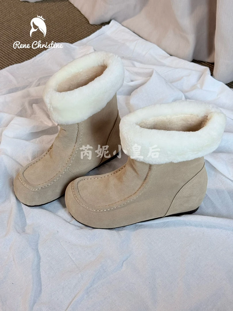 ReneChristine|4.5cm|秋冬加绒保暖内增高雪地靴厚底羊羔毛小短靴