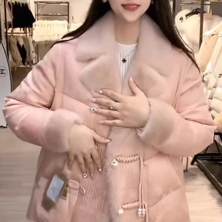 灰鹅绒新中式国风粉色羽绒服秋冬女2025改良旗袍新中式旗袍推荐