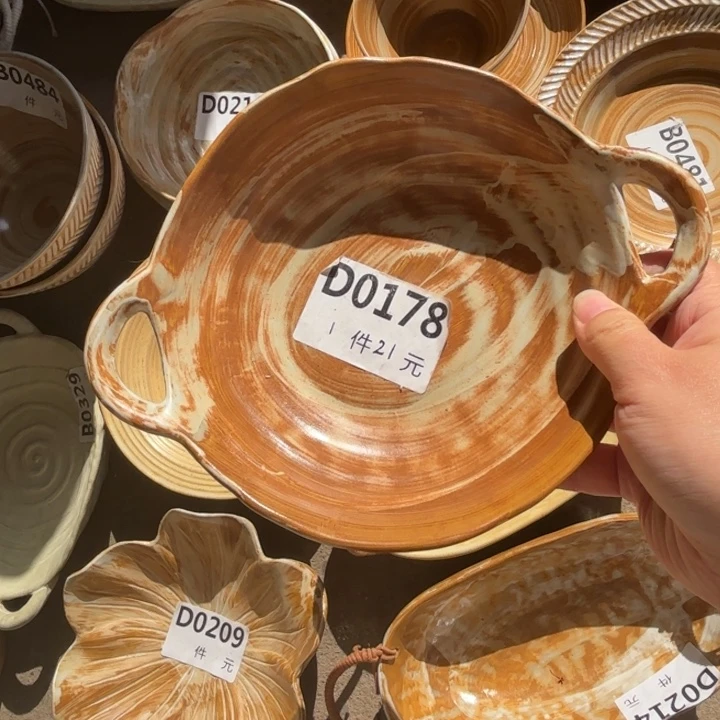 瓷178粗陶双耳碗1个装