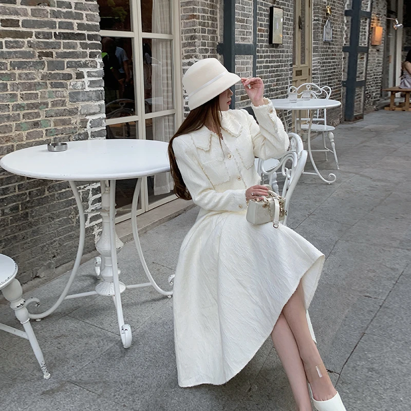 冰冰来了白色梦屿】法式赫本风高级感方领连衣裙小香上衣套装26274
