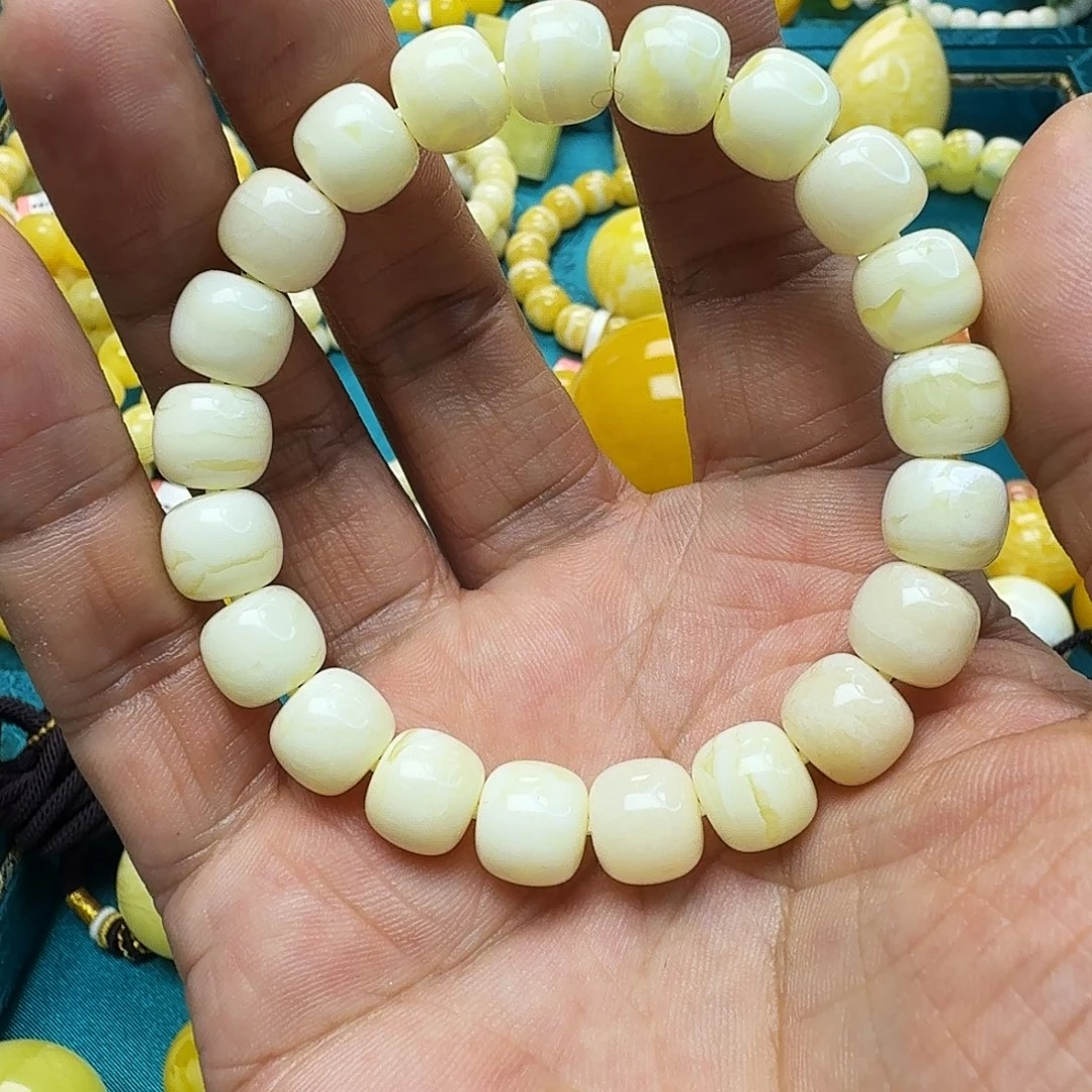 蜜蜡珠宝奇石未镶嵌焦皮瓷白10m老型单圈12.4