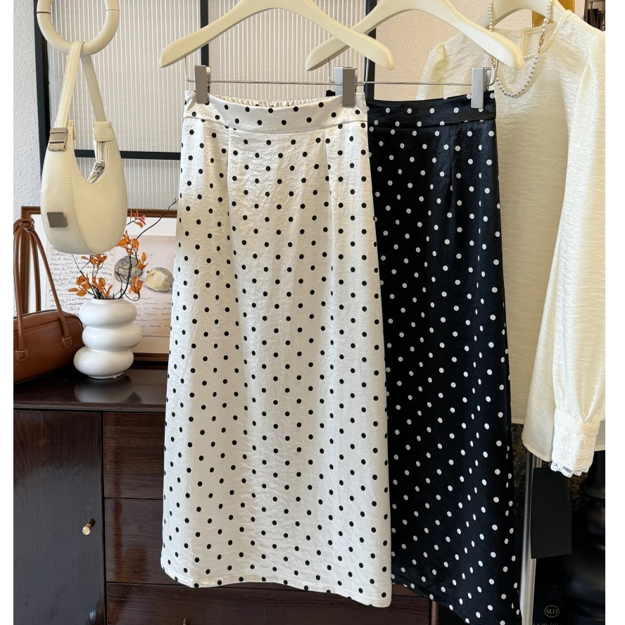 【运费险】波点直筒裙子女2025新款温柔风法式包臀裙丝滑光感半身裙