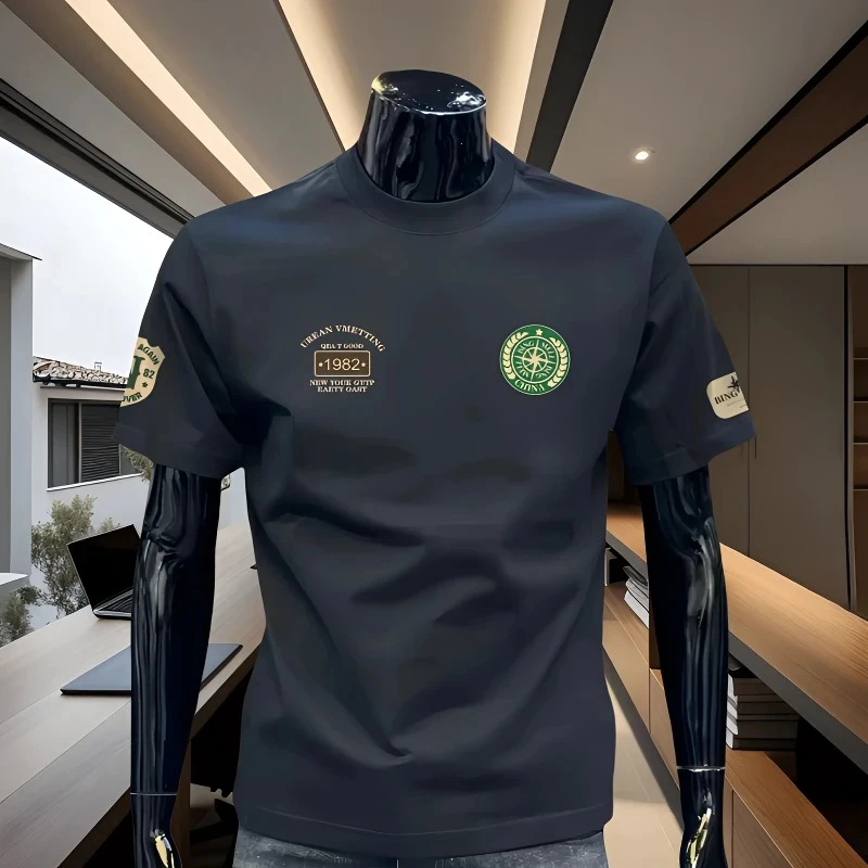 美式潮流纯棉短袖T恤2025时尚印花休闲半袖男士潮牌修身圆领上衣