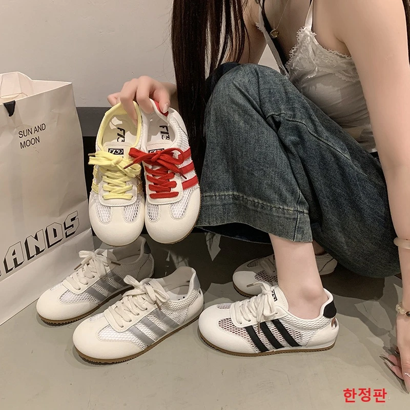 신상품环球网面德训鞋女2025年夏季新款透气阿甘鞋平底鞋休闲运动板