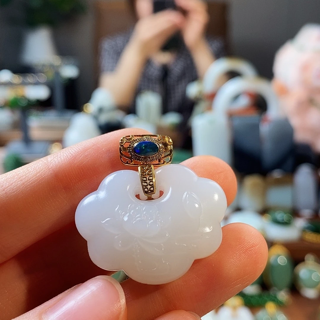 和田玉（白玉）18K金镶嵌吊坠(不含链)T