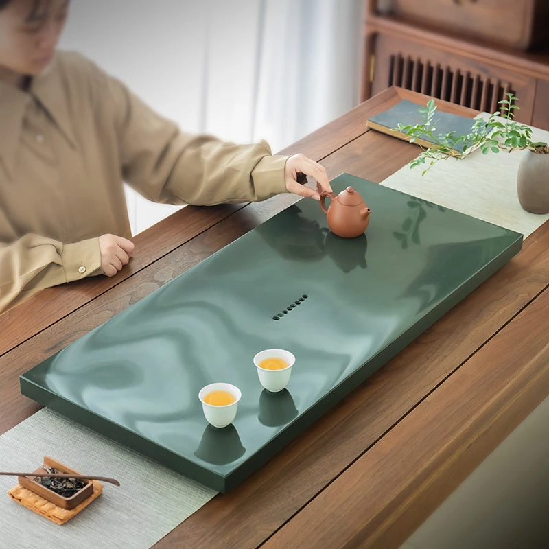 天然天罗绿石茶盘整块家用高端轻奢干泡台整块石材茶台排水式托盘