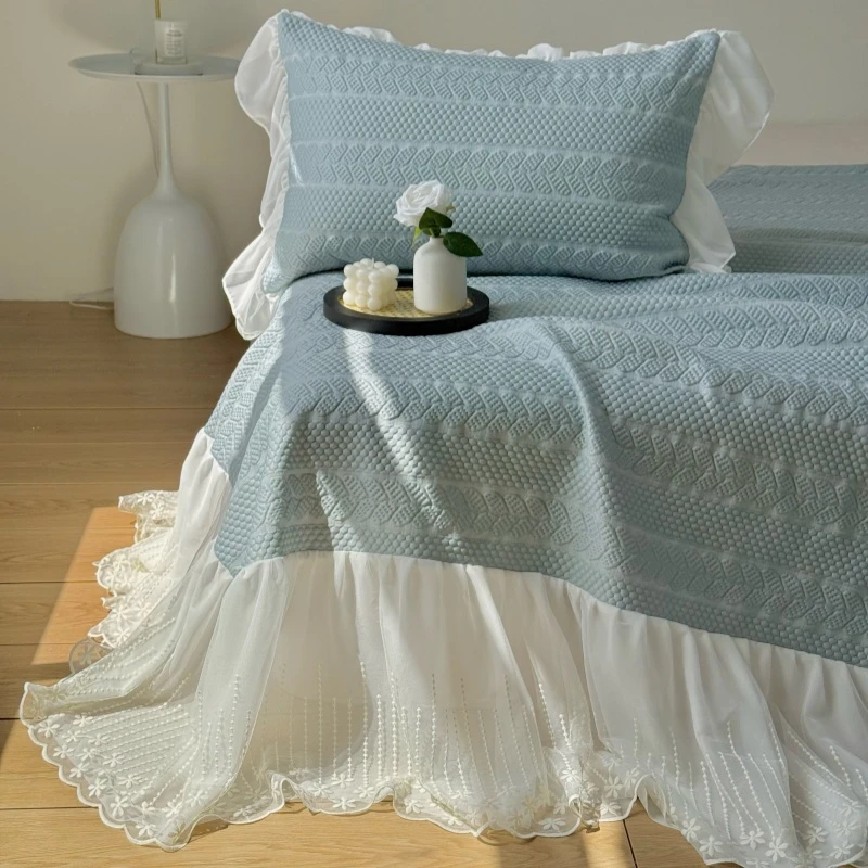 韩式公主风冰豆豆凉席三件套席子床盖床裙款凉感冰丝席可折叠机洗