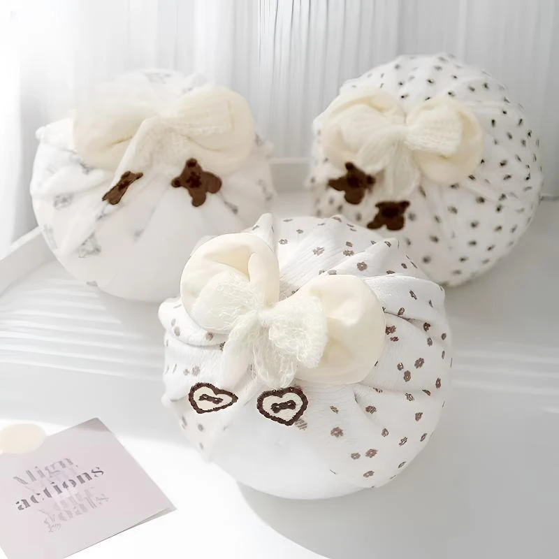 婴幼儿帽子薄款护囱门胎帽宝宝小月龄0-12月蝴蝶结囟门婴儿印度帽