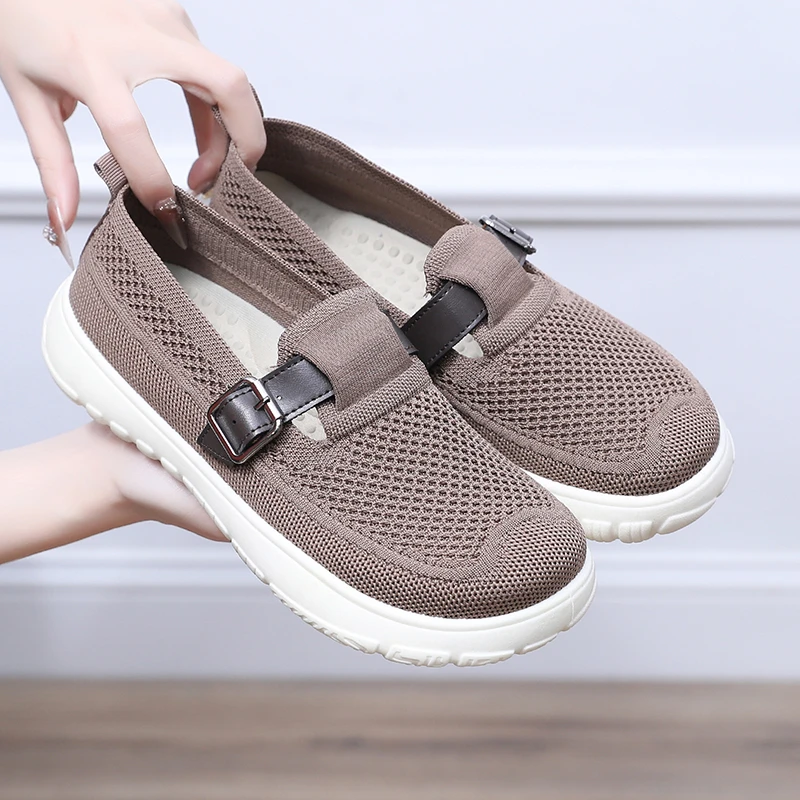 春季新款飞织布鞋女软底舒适一脚蹬懒人鞋轻便妈妈鞋休闲健步鞋女