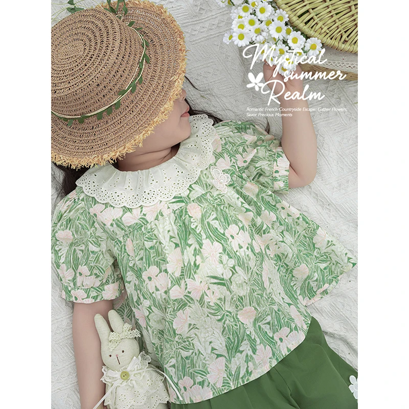 YOEHYAUL/幼悠【法式田园】夏叁波下格子短袖森系田园娃娃衫X4926