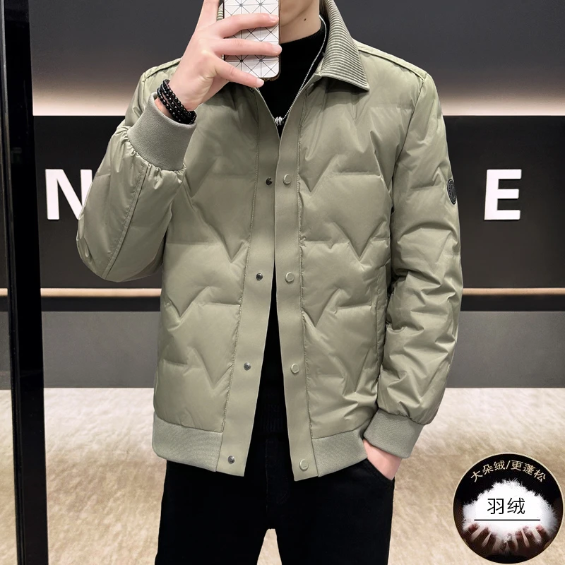 映棠90白鸭绒羽绒服新款中年男冬季商务休闲翻领轻薄保暖鸭绒外套
