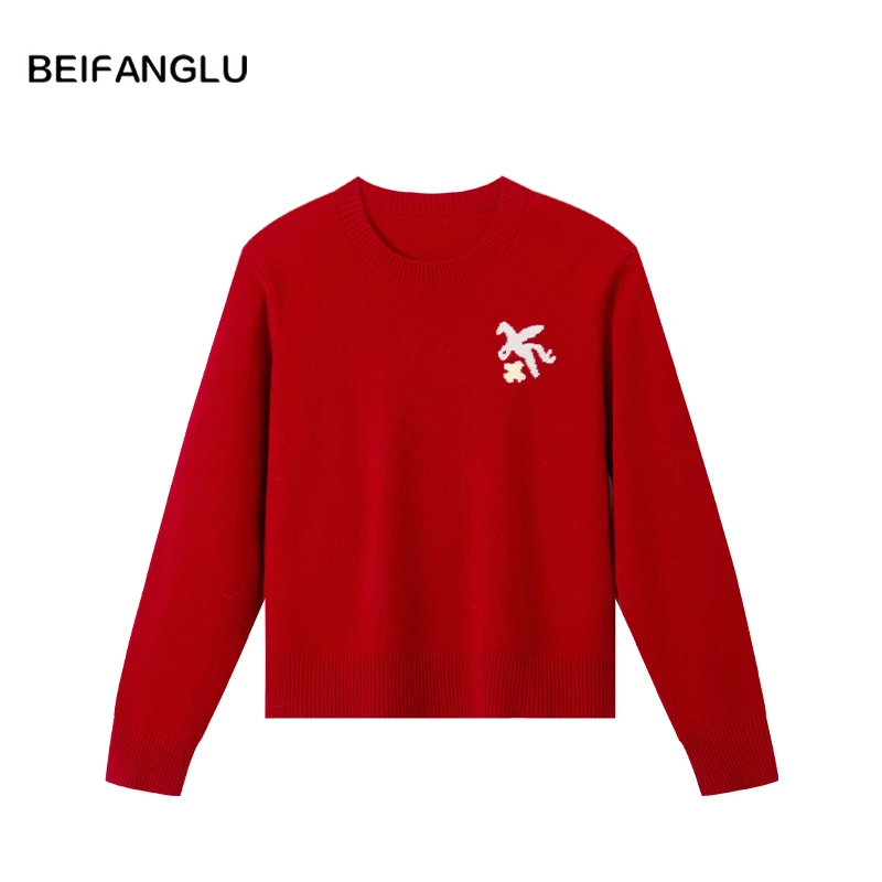 北方鹿【新年系列“马踏飞燕”】100%绵羊毛简约圆领提花针织衫251538