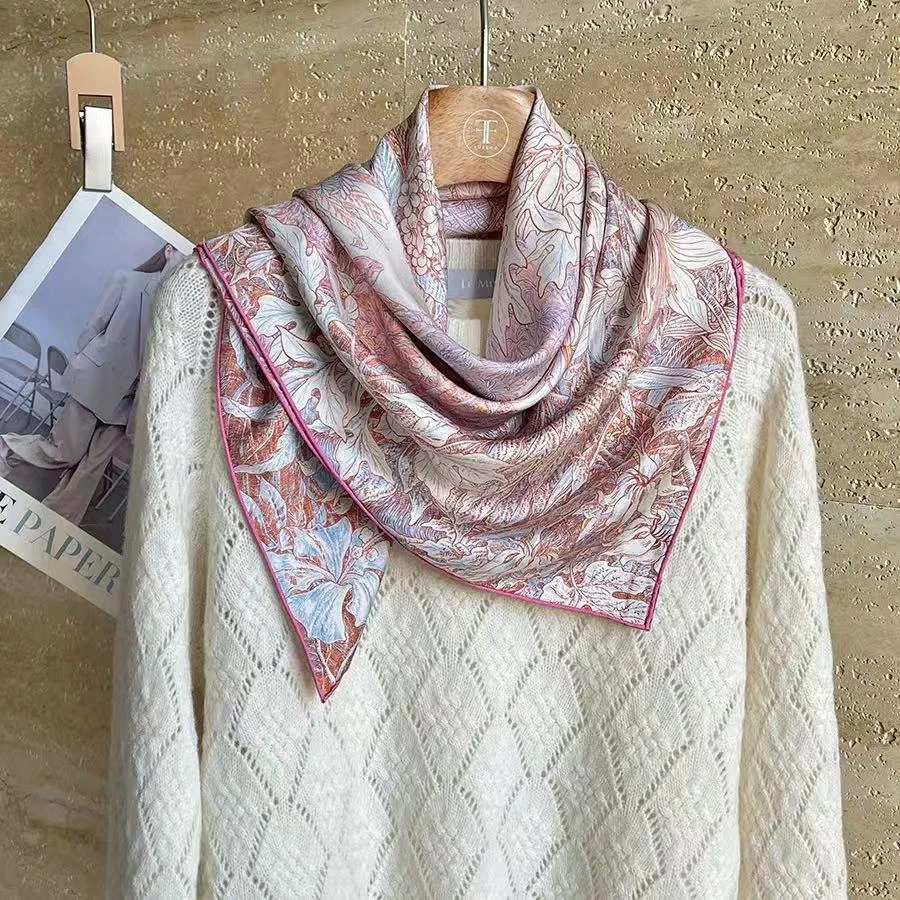 丝纡--巴勒莫植物园  90*90巴拿绸同花异色方巾围巾