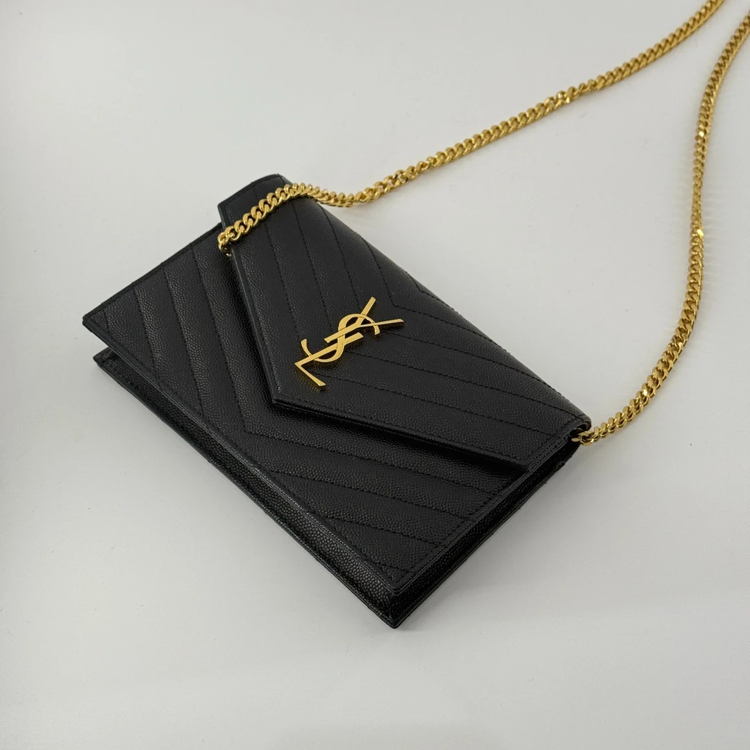 99新 YSL/圣罗兰 YSL圣罗兰黑金woc信封包