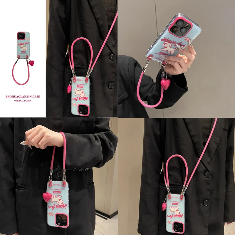 苹果16promax手机壳斜跨带挂绳适用华为mate60Pro小米OPPOReno13