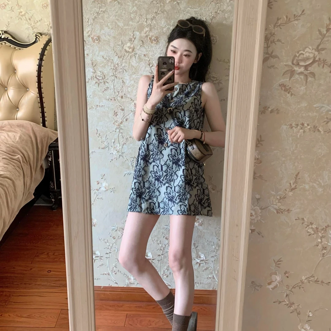 复古新中式水墨印花背心连衣裙女夏季高级感宽松气质无袖A字短裙