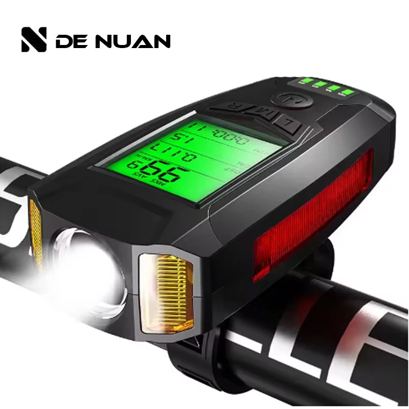 自行车灯双T6灯珠电量显示带喇叭铃铛码表骑行装备前灯