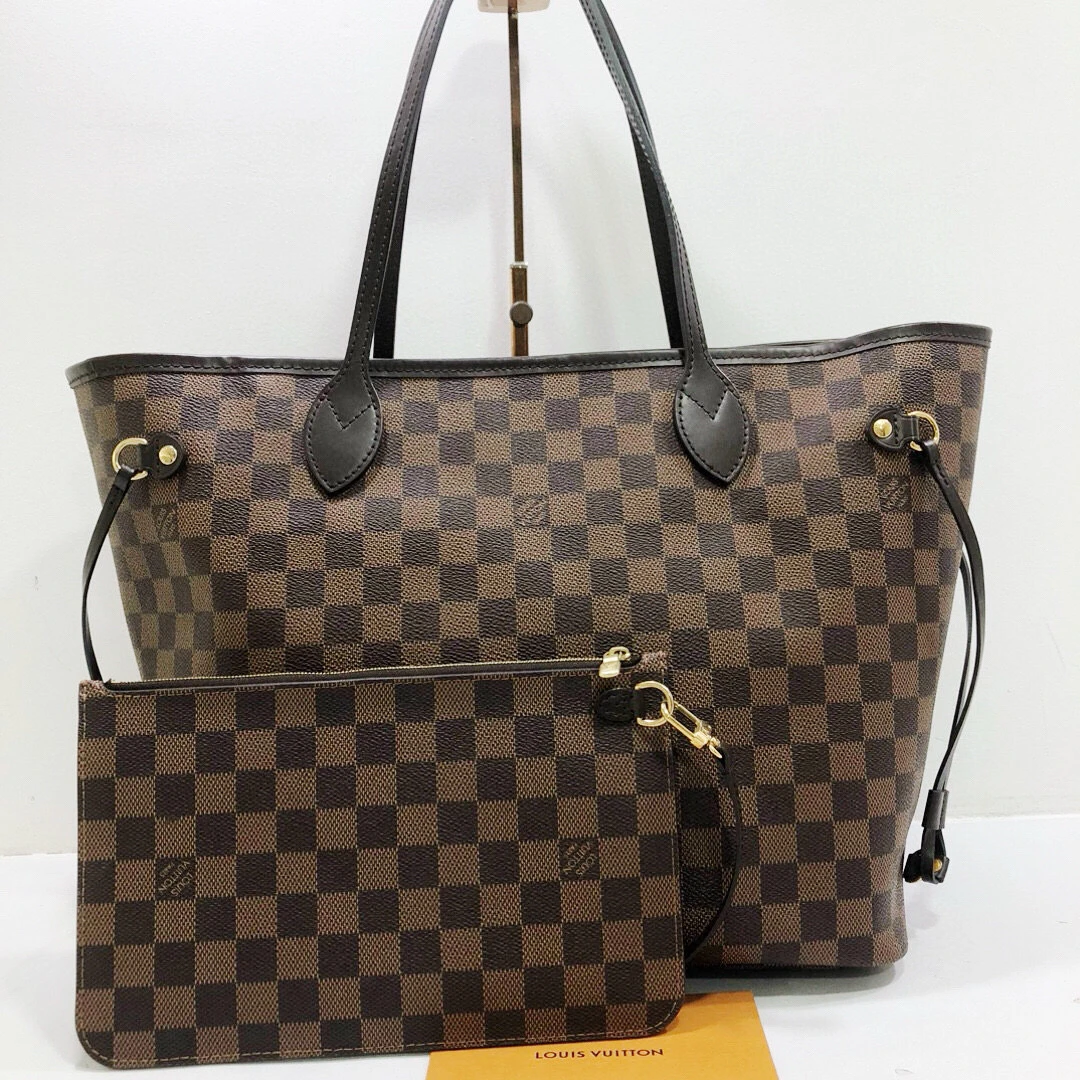95新 LouisVuitton/路易威登 Lv全皮棕色棋盘子母托特单肩包