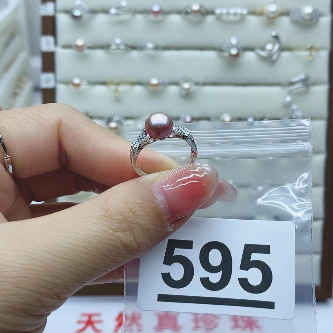 淡水珍珠戒指银S925镶嵌嘉*✎595