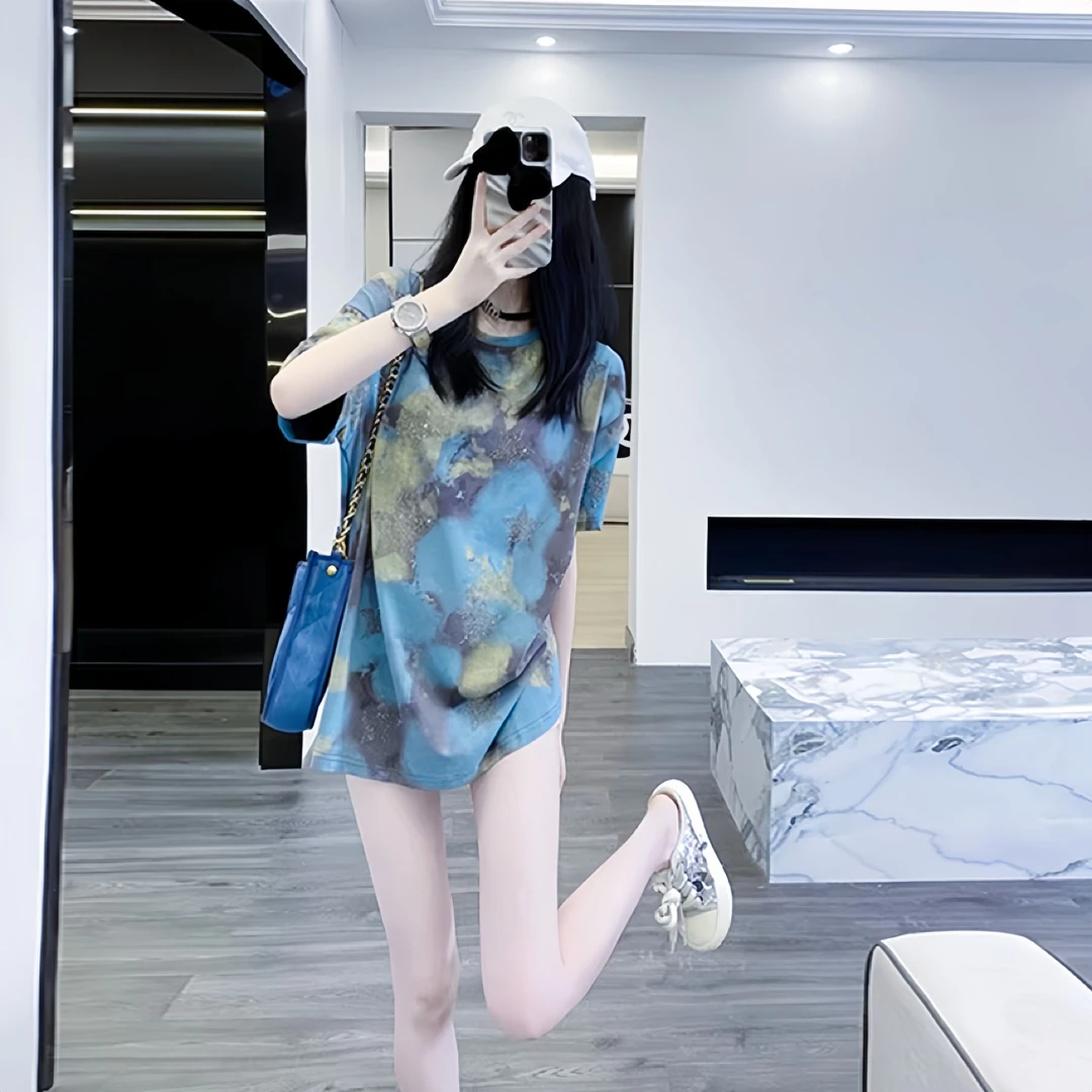 复古绿色短袖t恤女夏季宽松设计感小众别致独特小众女装半袖上衣