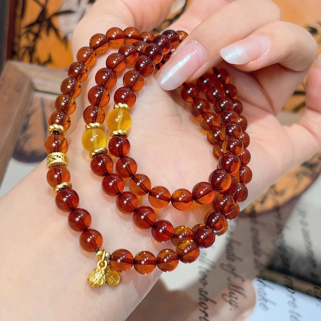 【赵丽颖同款】天然净水血珀✖️金珀设计款多圈手串