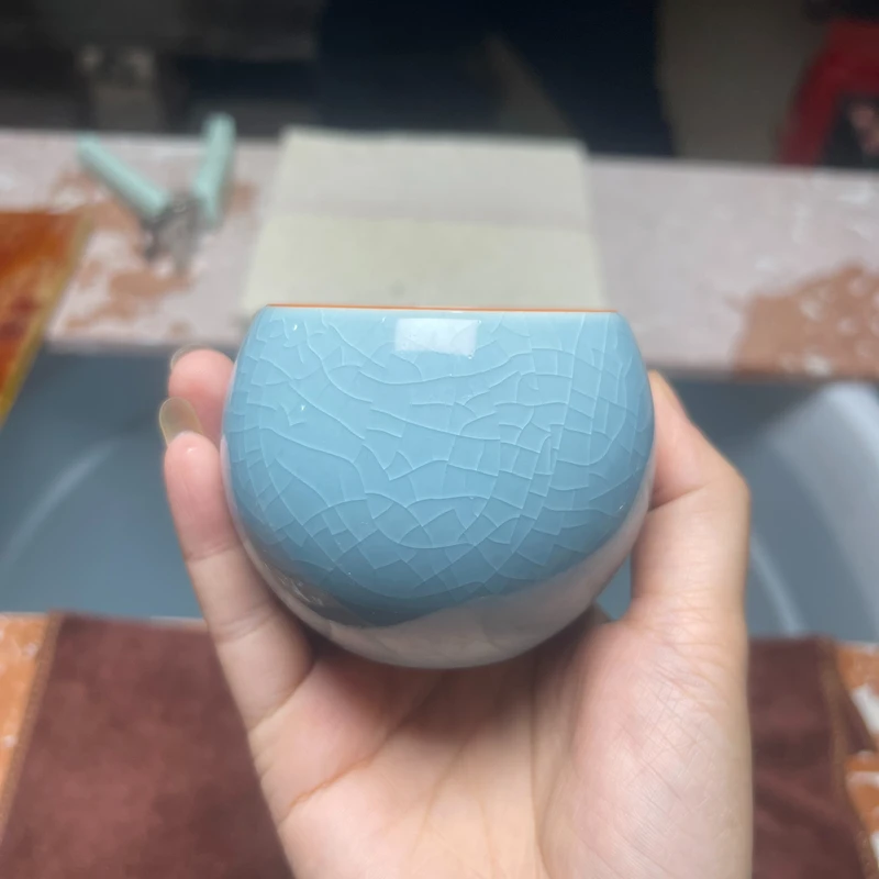 蓝龙蛋冰裂杯陶瓷水杯品茗茶具茶器茶杯主人杯家用