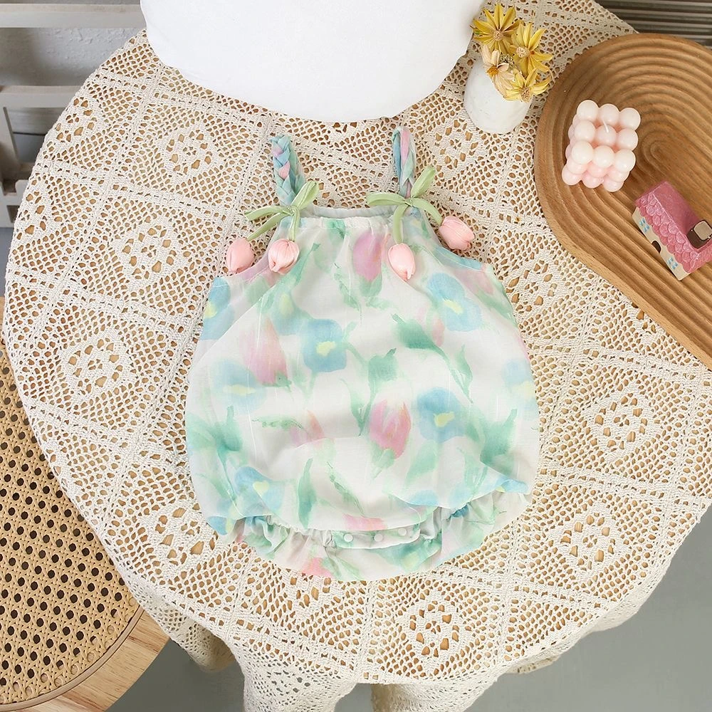 夏装婴幼儿女宝宝衣服吊带清新包屁衣公主风无袖外穿三角夏季爬服