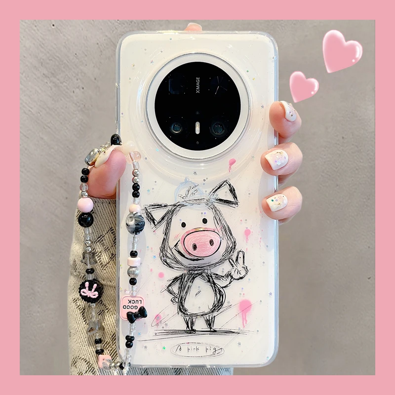 适用华为mate70pro+手机壳可爱素描比耶mate60pro+小猪转转鼻子女