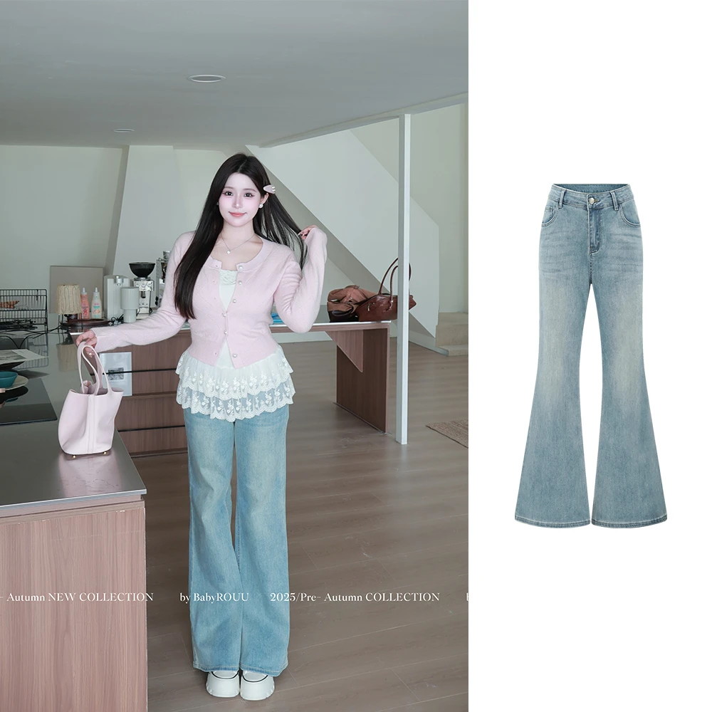 【长腿助攻】温与柔窄版不贴腿直筒裤裤高腰显瘦做旧水洗牛仔裤