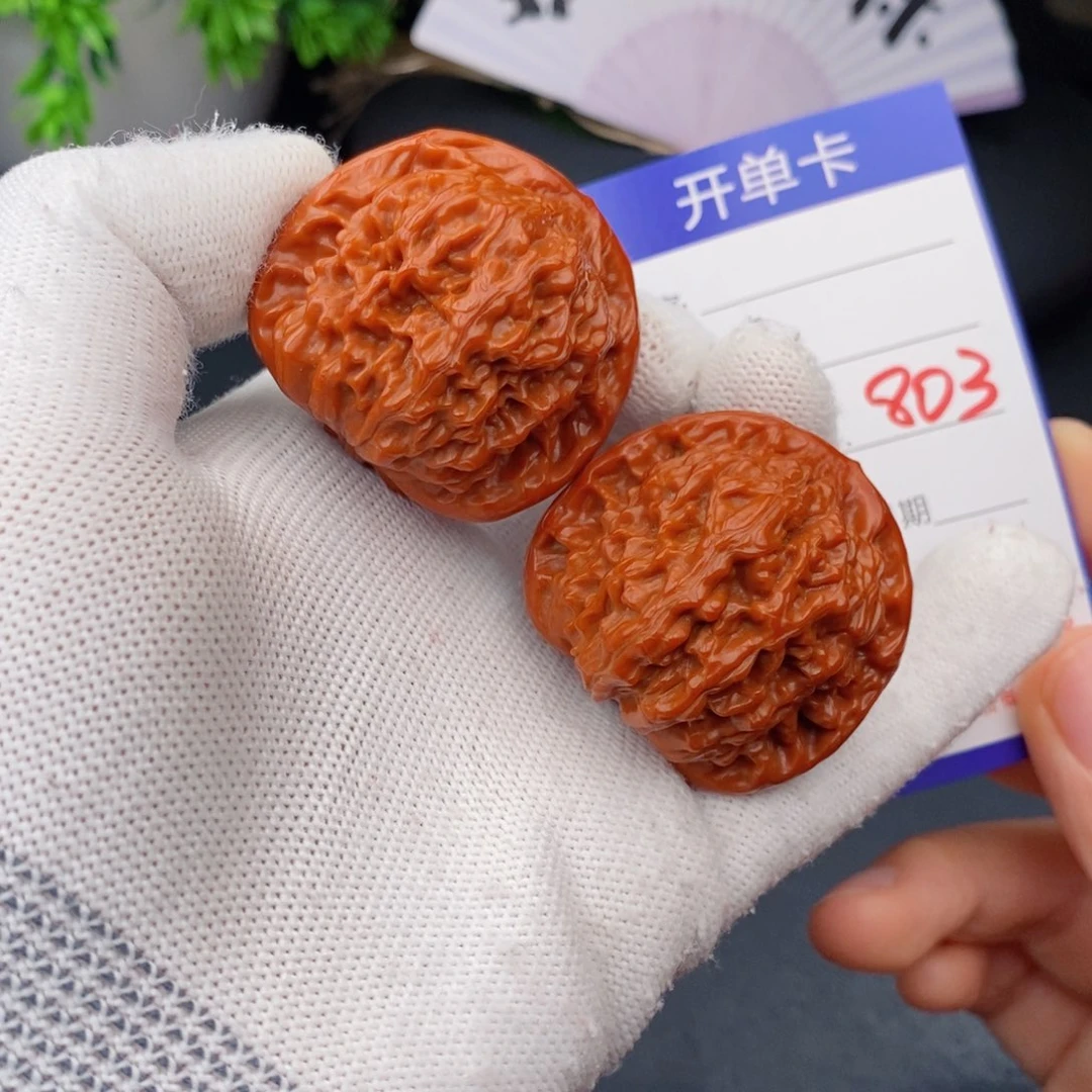 文玩核桃把件40红狮子803