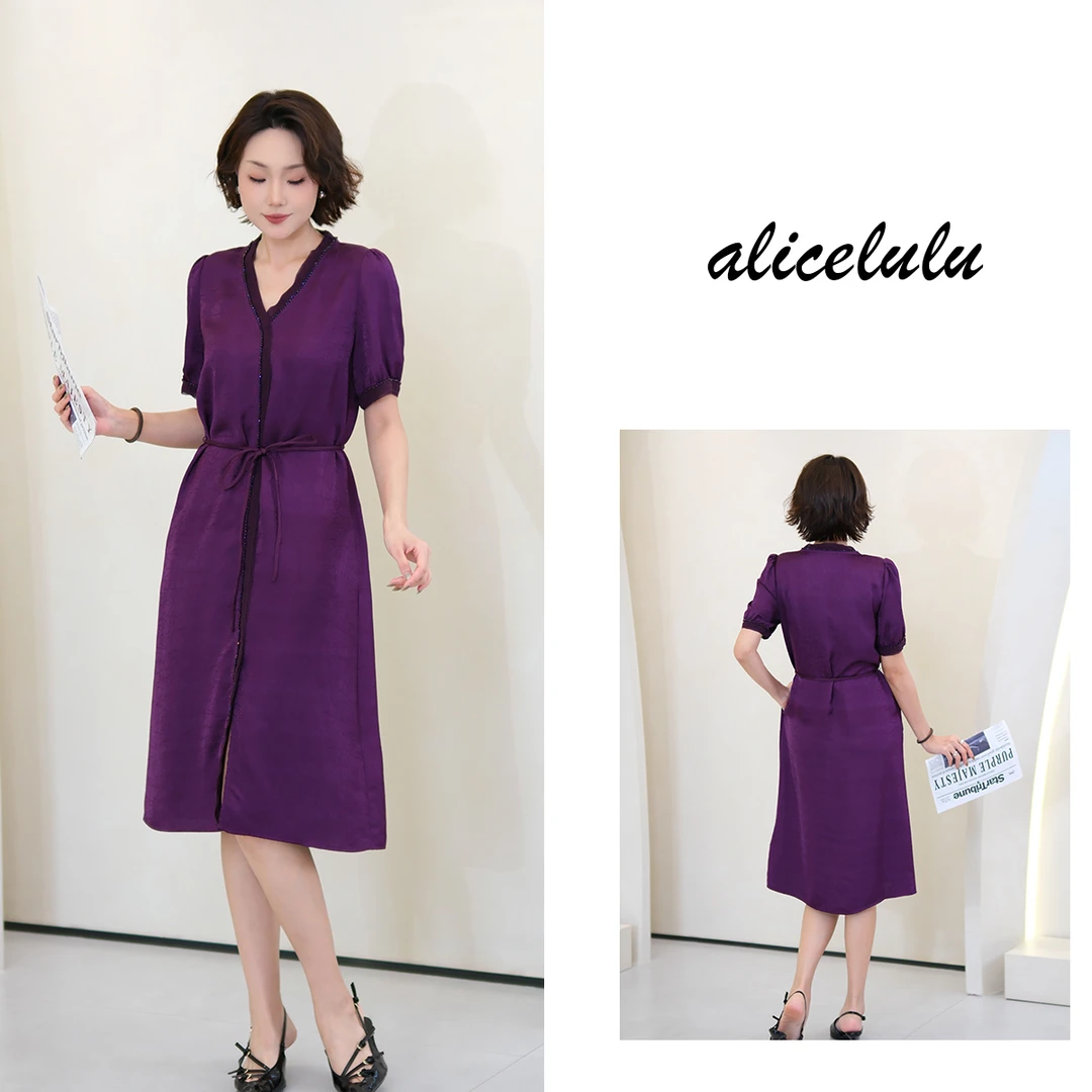 1[alicelulu] 知性优雅百搭连衣裙绑带高级显瘦遮肉S2142827W