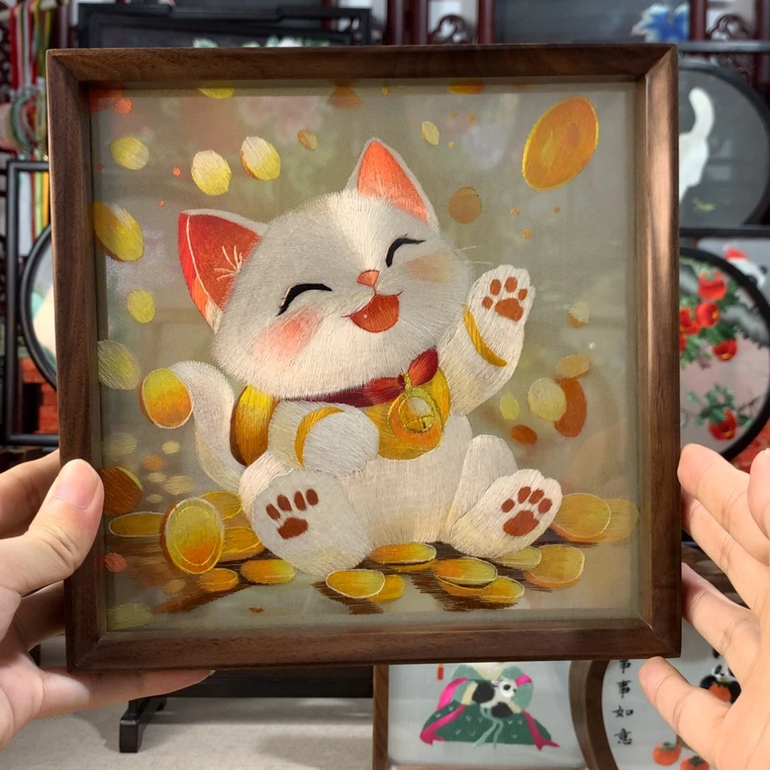 木精品苏绣实木摆件