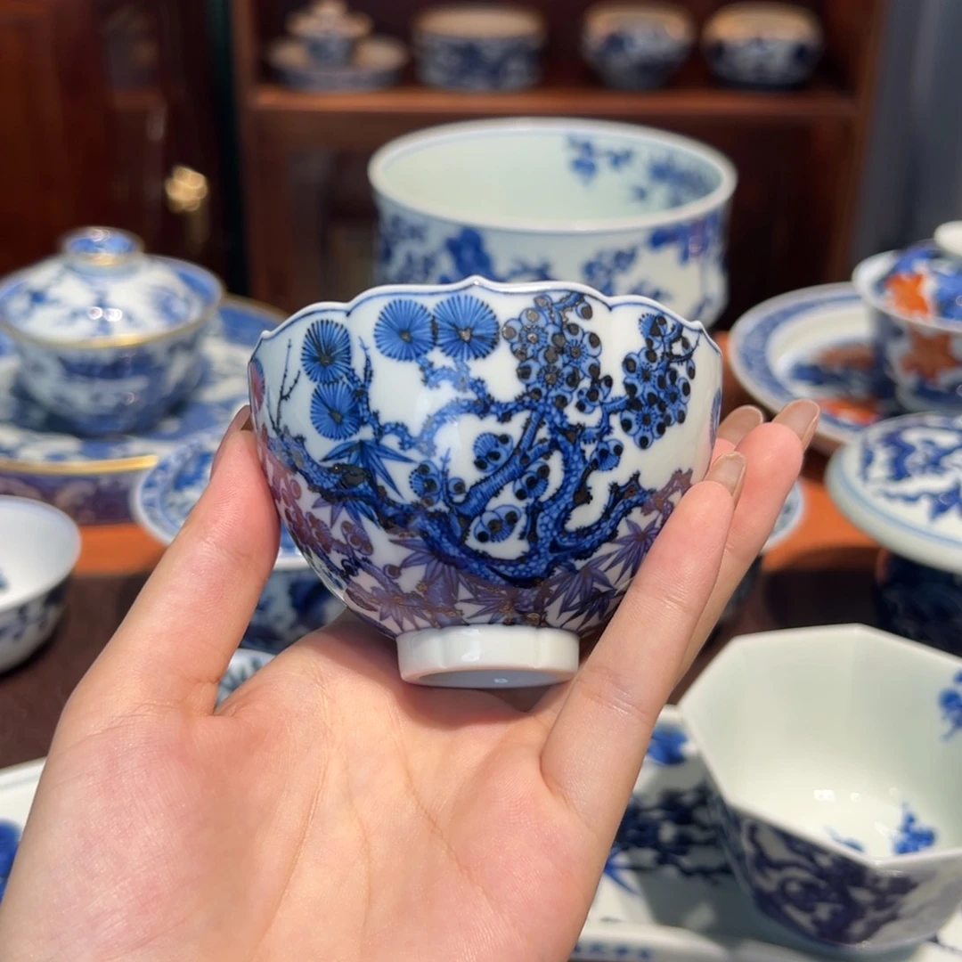 青花雯华堂手绘杯杯