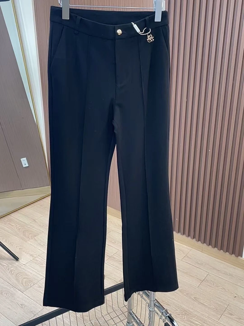 休闲裤-225011203挂件高腰显瘦喇叭裤