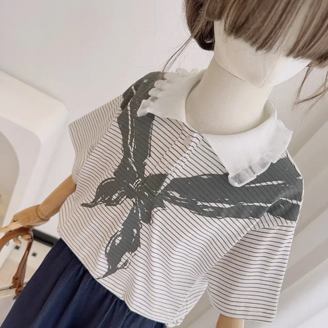 7136童装复古条纹T