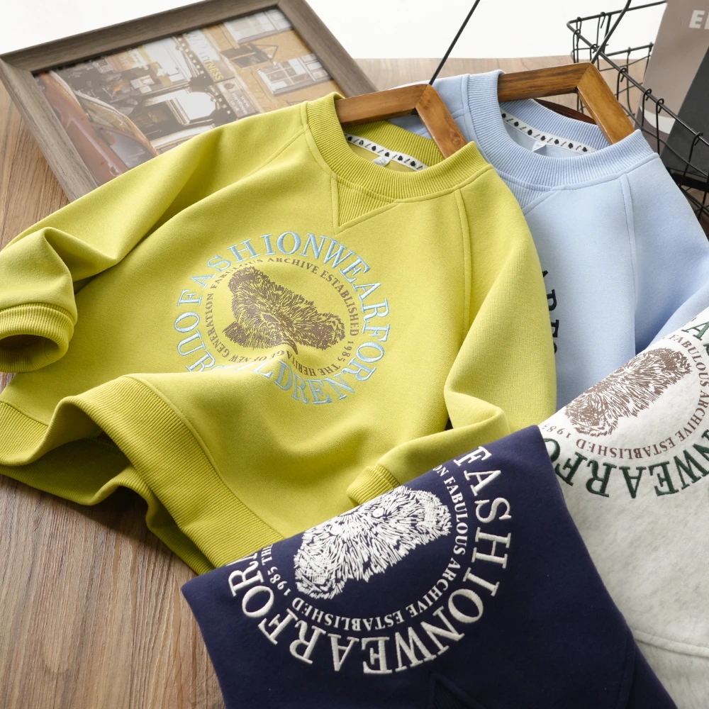 儿童春季卡通小熊字母刺绣拼接卫衣男童中大童圆领上衣5139