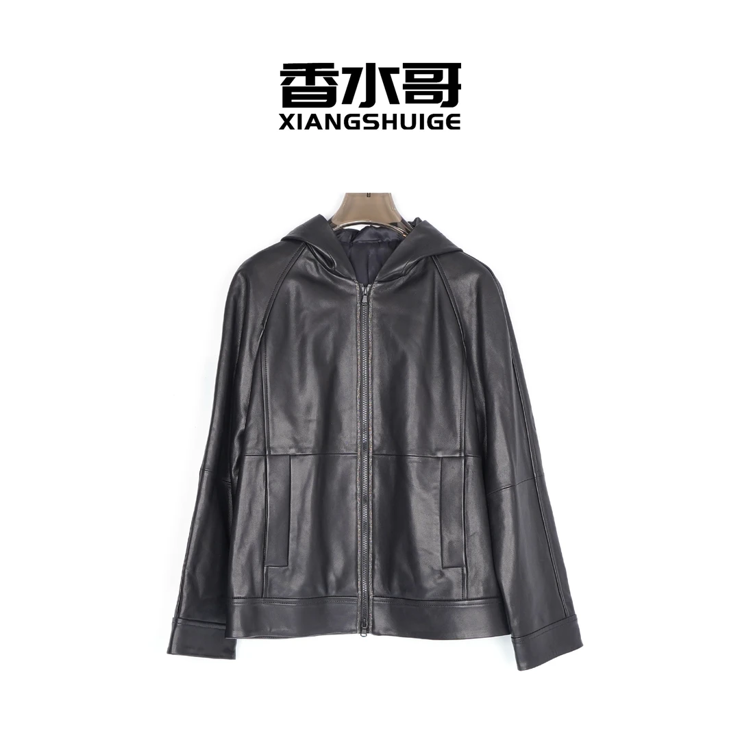 羊皮皮衣2025秋季新品女装经典时髦风夹克复古连帽休闲短外套