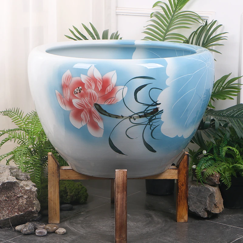 陶瓷大水缸大型鱼缸可养睡莲荷花锦鲤鱼乌龟适用于庭院阳台客厅
